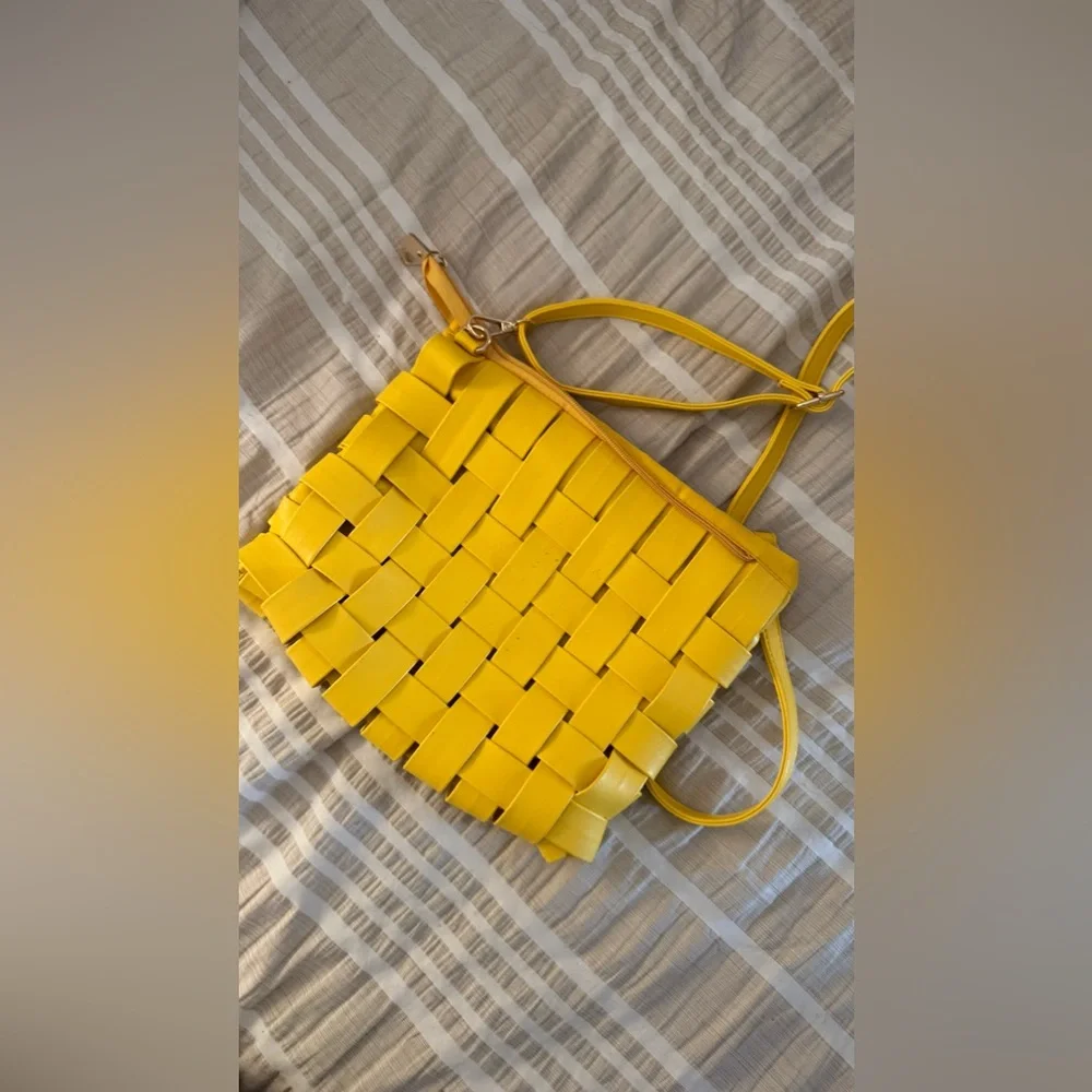 Anthropologie Yellow Woven Crossbody Clutch
